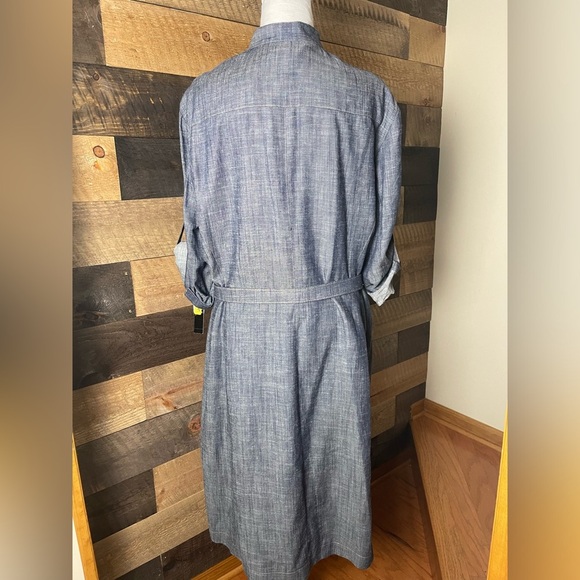 Alex Marie Blue Chambray Linen Blend Belted Dress Size 16 New - Picture 4 of 11
